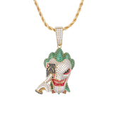 18K Gold Iced Out Cubic Zirconia Joker Head Pendant