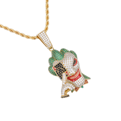18K Gold Iced Out Cubic Zirconia Joker Head Pendant
