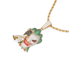 18K Gold Iced Out Cubic Zirconia Joker Head Pendant