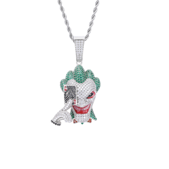 18K Gold Iced Out Cubic Zirconia Joker Head Pendant