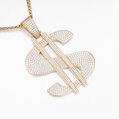 18k Gold Chain for Men with Dollar Sign Pendant Necklace