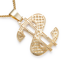 18k Gold Chain for Men with Dollar Sign Pendant Necklace