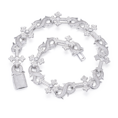 18mm Thorns Spiked Cross Mobius Necklace Hip-Hop Cuban Chain