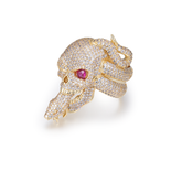 Skull With Snake In Mouth With Shiny Clear CZ Ring