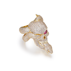 Skull With Snake In Mouth With Shiny Clear CZ Ring