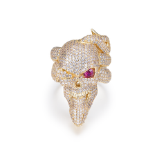 Skull With Snake In Mouth With Shiny Clear CZ Ring